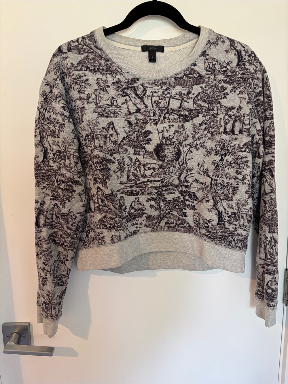 J. Crew Gray Toile-Print Crewneck Sweatshirt